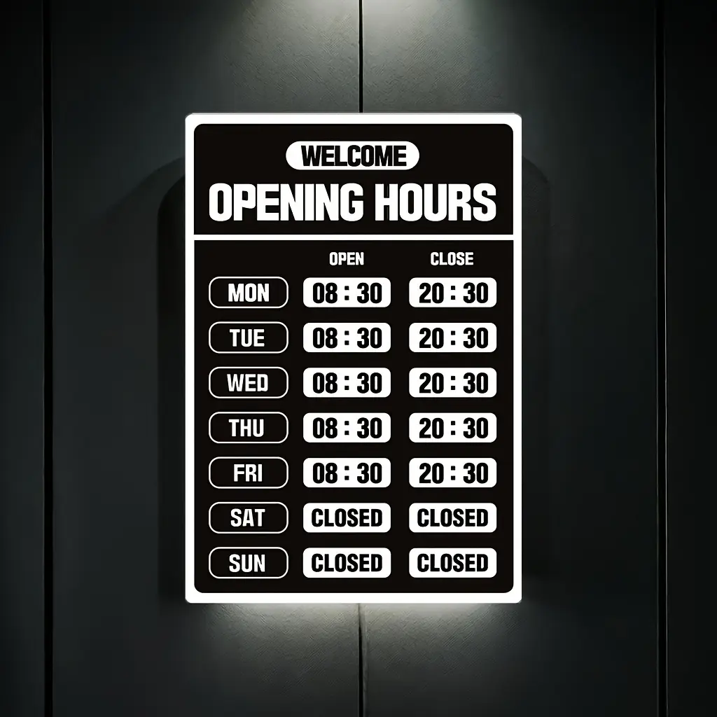 GEEKBEAR Black Opening Hours Sign - Durable Iron Business & Store Hour Display for Office or Retail