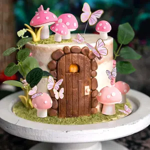Pink Mushroom House Cake Decoration - Mushroom & Fairy Party Supplies