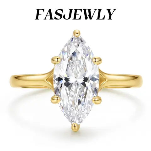 Fasjewly Women's 3CT Marquise Engagement Deluxe CZ Ring - 14K Gold-Plated 6A Cubic Zirconia Solitaire, Promise Rings for GF, Jewelry for Women Gifts