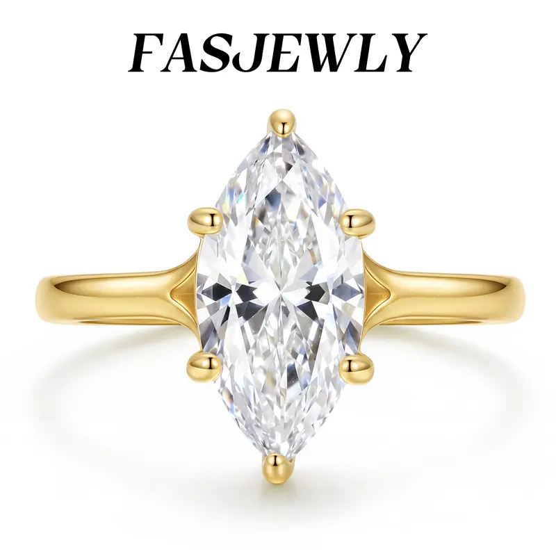 Fasjewly Women's 3CT Marquise Engagement Deluxe CZ Ring - 14K Gold-Plated 6A Cubic Zirconia Solitaire, Promise Rings for GF, Jewelry for Women Gifts
