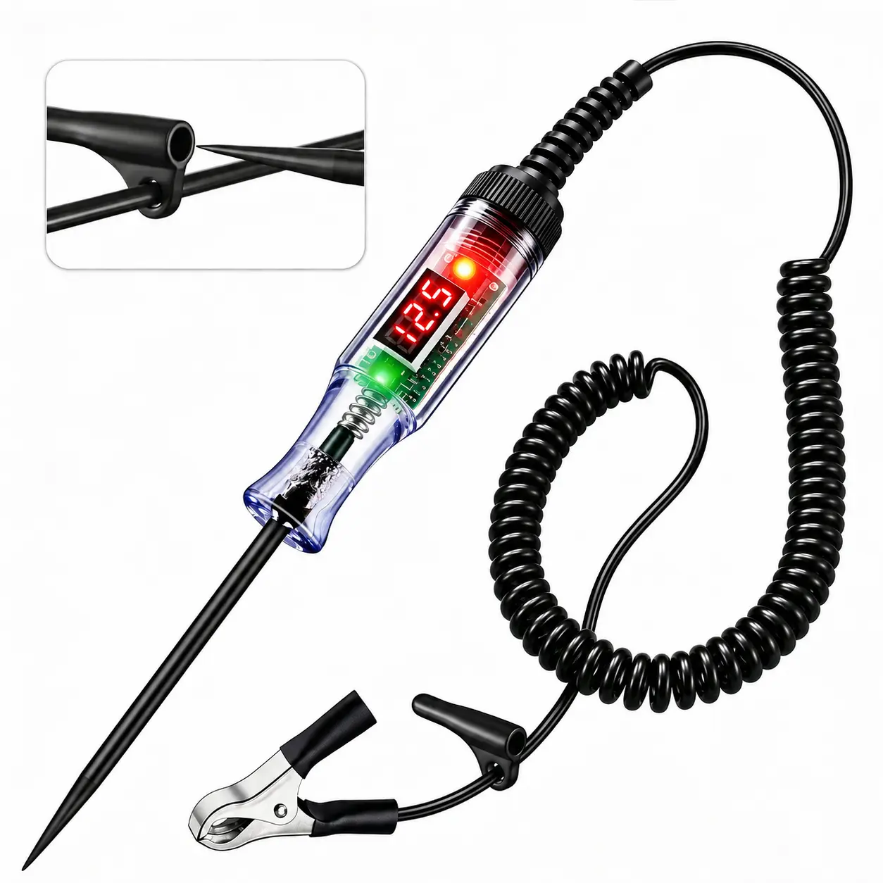 Automotive Test Light with 3-48V LED Digital Voltage Display, Auto Circuit Tester with Voltmeter for Car/Truck/SUV Checker & Dual Color Polarity Indicate, Electric Test Pen /Stainless Probe