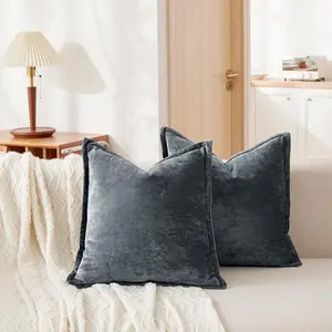 Luxurious  Euro Shams Decorative Throw Pillow Covers 26x26 Set of 2 Solid Square Euro Pillow Shams for Sofa Couch Bedroom, Blue Gray