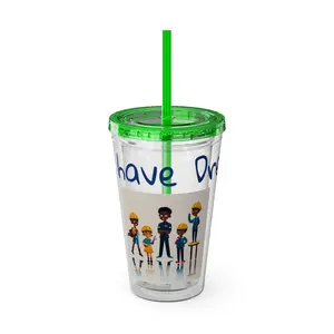 Sunsplash Tumbler with Straw, 16oz Glass Drinkware, Reusable, Washable, Ideal for Water Bottling Lid
