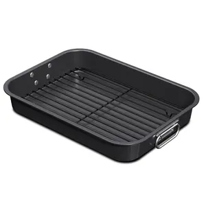 CHEFMADE Roasting Pan, Non-Stick Turkey Roaster Lasagna Pan with Rack - Rectangular Deep Dish Chicken Roaster Pan (Black)