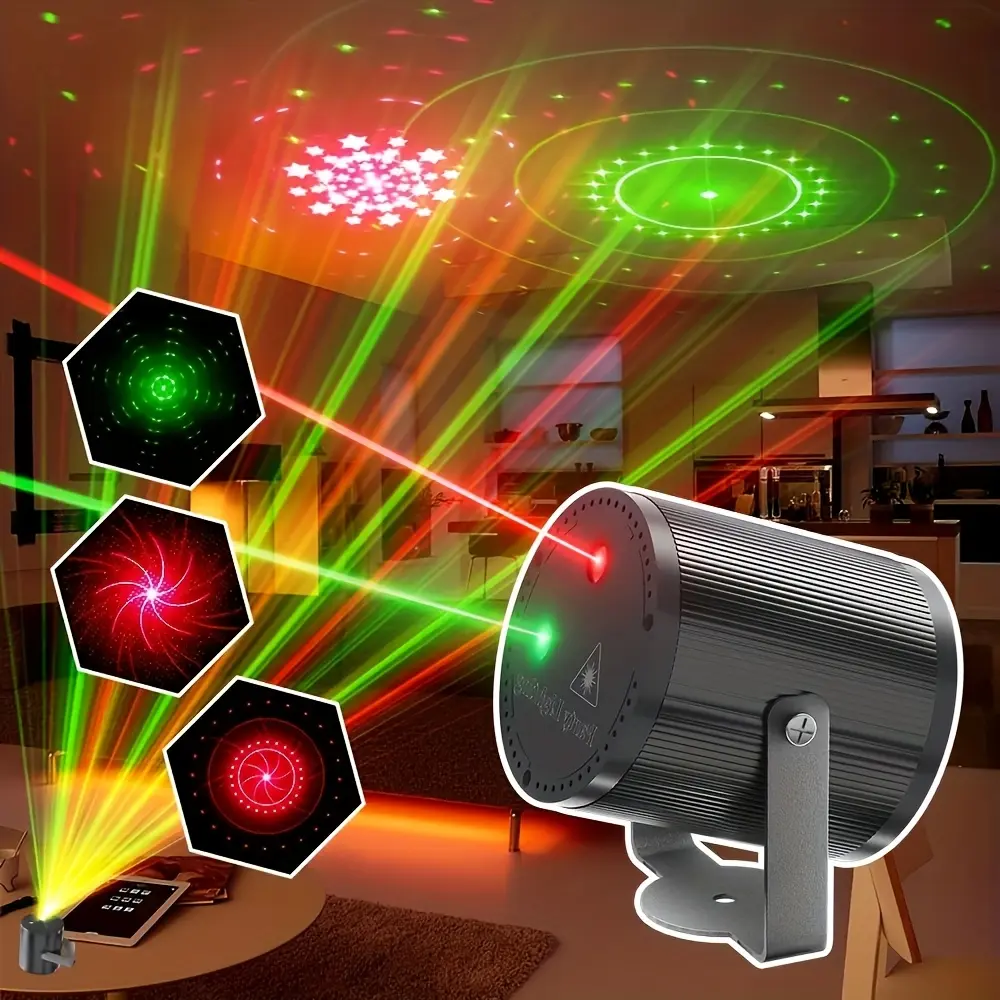 1pc Red & Green Cylindrical Vibrant LED Laser Light - Remote Control, Multichrome Disco Novelty Lighting for KTV Bars, Home Use, Gift for Home Audio & Video Enthusiasts, Vibrant Led Lights