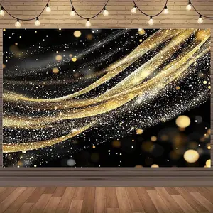 1pc Durable Polyester 2D Flat Elegant Golden Black Sparkling Starry Sky Backdrop Curtain - Glitter Bokeh Photography Background Fabric for Parties, Outdoor Events (Electricity-Required), White