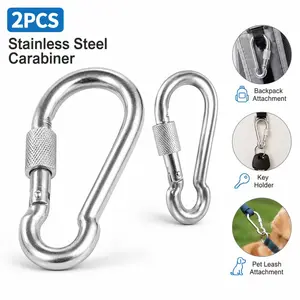2 Pack Screw Lock Carabiner Hooks(M9), Stainless Steel Utility Clips for Camping, Hiking, Dog Walking, Backpack and Everyday Carry