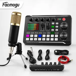 [Facmogu]F998 Podcast Equipment Bundle, Audio Interface & BM800 Condenser Microphone with Tripod Stand, Professional Recording Studio Package for Live Streaming, Broadcast, Recording, YouTube, TikTok
