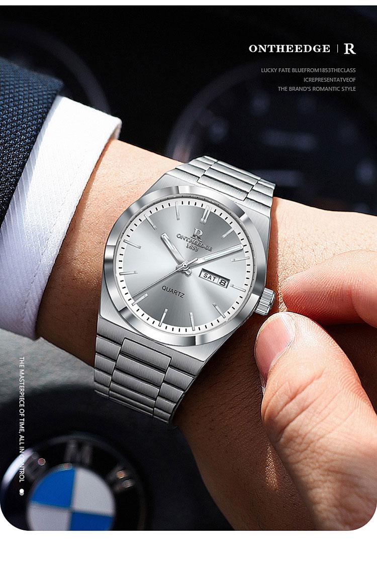 Men's Luxury Two-Tone Rose Gold & Silver Quartz Watch - Stainless Steel Wristwatch with Day Date Display, Luminous Hands, Classic Business Dress Watch, Perfect Gift for Him