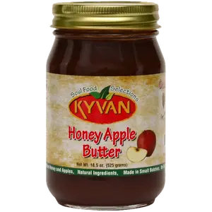 KYVAN Honey Apple Butter 18.5 oz 525g Natural Honey & Fresh Apples for Scrumptious Sweet Flavor Premium Ingredients Rich Flavor Versatile Use Food