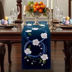 Spring Theme Table Runner, 2D Flat Print, Flower Ring Combination Pattern, 100% Polyester Fiber, Ideal for Living Room, Dining Room, Hallway, Table
