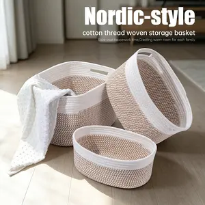 1pc Cotton Rope Storage Basket, Natural, Open Weave Design, Durable Structure, Ideal for Bathroom, Bedroom, Living Room, Office