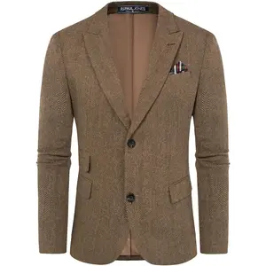 PJ PAUL JONES Men's Vintage Herringbone Tweed Blazers British Wool Blend Sport Coat Jacket
