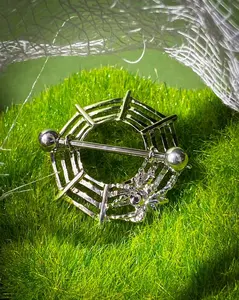PAIR of Spiderweb Nipple Shields Spider Web Barbell Rings Body Piercing Jewelry