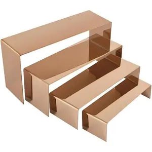 4 Pcs Stainless Display Risers, Display Stand for Cupcake Dessert Perfume Purse Handbag Shoe and Pop, Rose Gold