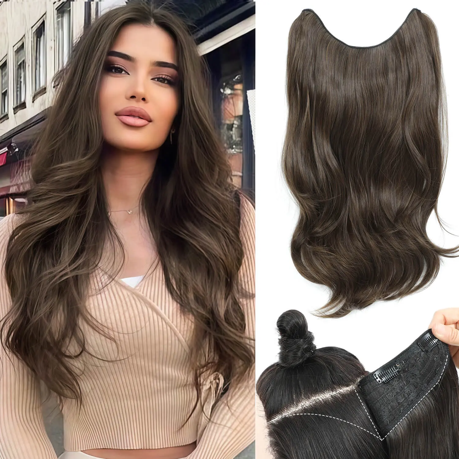 PANEWAY One Piece for Full head Long Wavy Clip-In Hair Extensions for Women – 20inch Soft Hair Extensions for Instant Volume & Length, Natural Look for Everyday Wear
