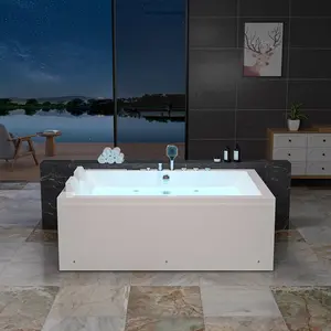 71" Alcove Dual Massage Whirlpool Inline Heater 2-Person Bathtub with Center Drain