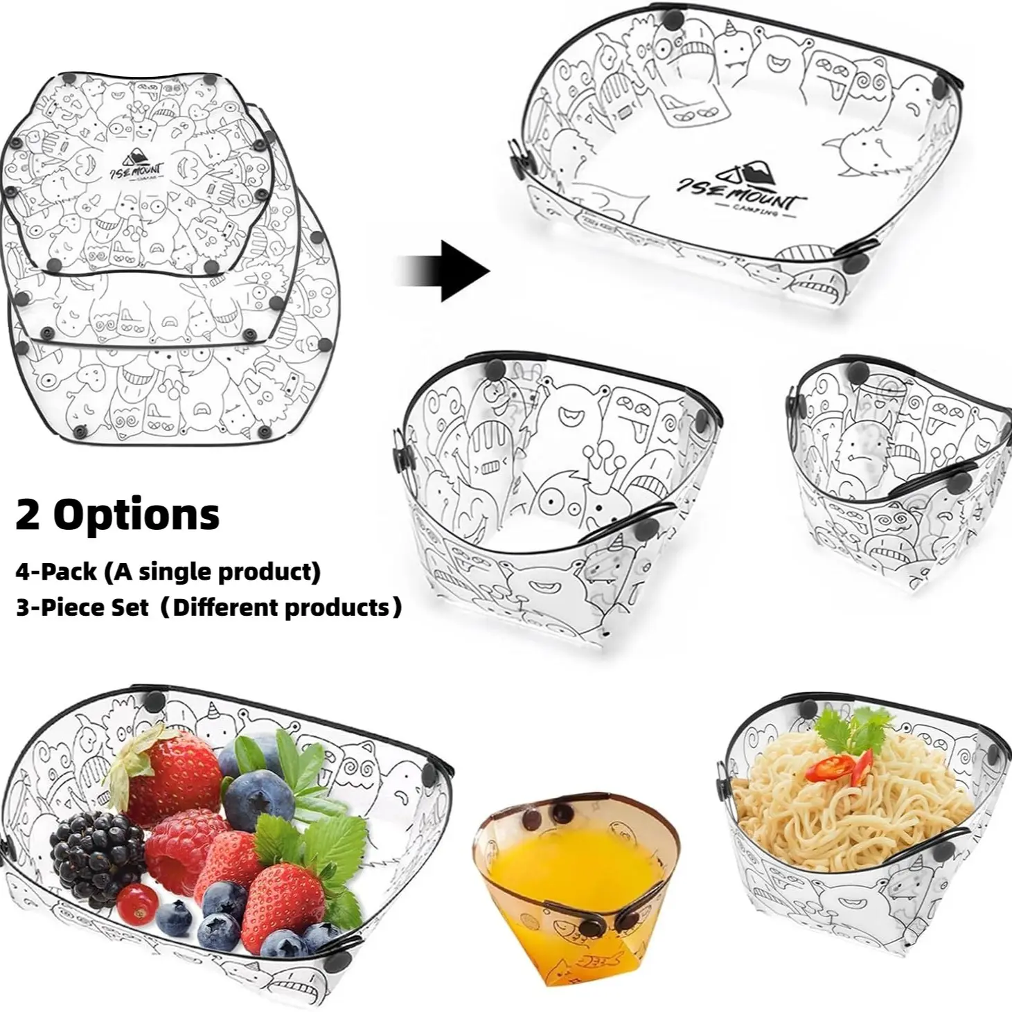 4counts Foldable Bowl Plate Cup Set, Portable Food Grade Material, Lightweight & Thin Design, Perfect for Camping & Travel Use, Durable Utensils Tableware