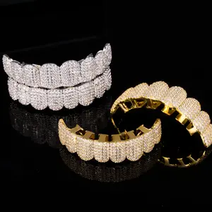 2026 Premium Grillz Set Micro Pave Full Cover Teeth Jewelry Top + Bottom 8x8