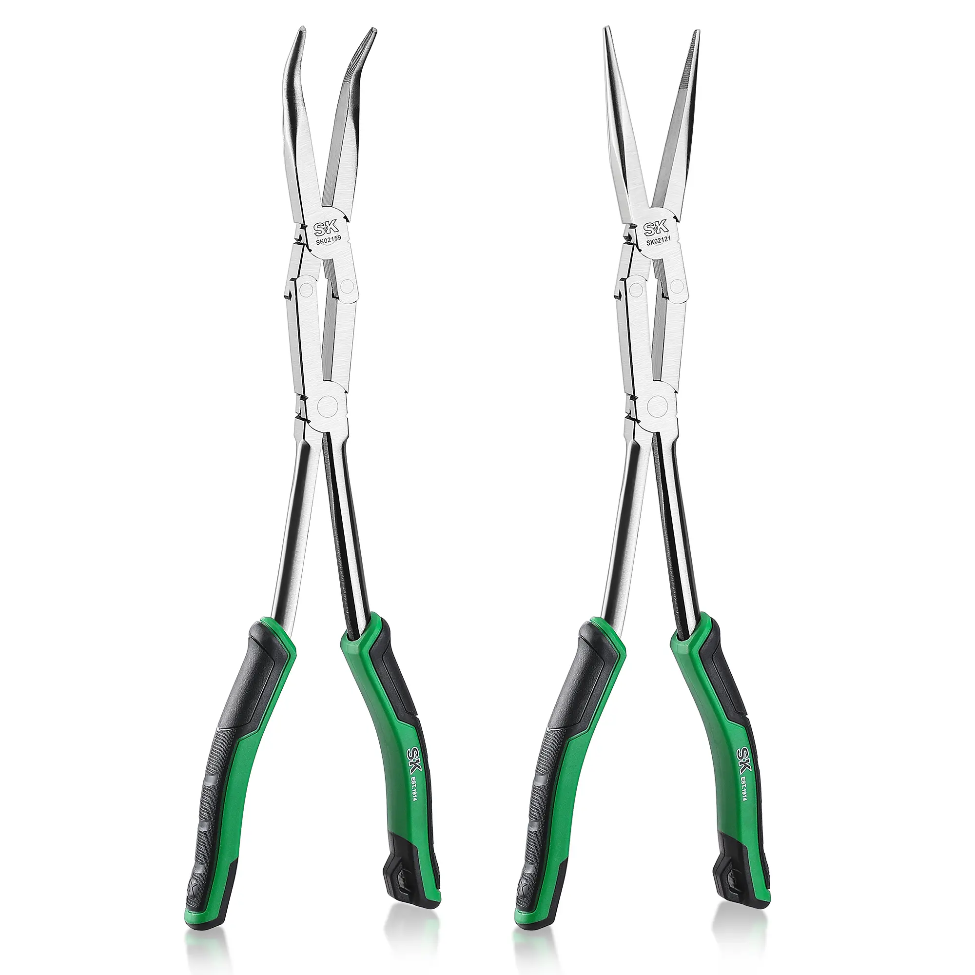 #summersale SK 2-Pack Double Compound Long Reach Pliers Set, 13-Inch Straight Long Nose Pliers, 45° Bent Nose, with Comfort Grips, Premium CR-V Steel Construction