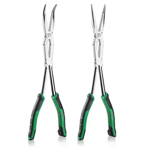 SK 2-Pack Double Compound Long Reach Pliers Set, 13-Inch Straight Long Nose Pliers, 45° Bent Nose, with Comfort Grips, Premium CR-V Steel Construction