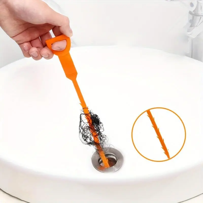 5PCS Drain Clog Remover Tool Plastic Hair Catcher Pull Design for Shower, Bathroom, Kitchen Sink, Bathtub Drain Cleaning, Orange