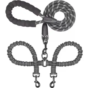 【Father's Day Gift】Dual Dog Leash, Double Dog Leash, 360 Swivel No-Tangle Walking Leash, Shock Absorbing Bungee for Two Dogs, Holiday Gift