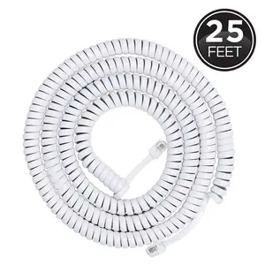 Power Gear Telephone Coiled Handset Cord, 25ft., White