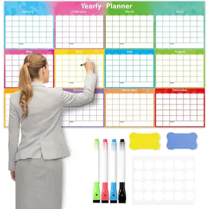 Large Dry Erase Calendar for Wall 12 Month Wall Undated Laminated Whiteboard Calendar 59" x 37" Blank Monthly Planner  Yearly Wall Calendar Task Organizer for Office School  (Fold Package)