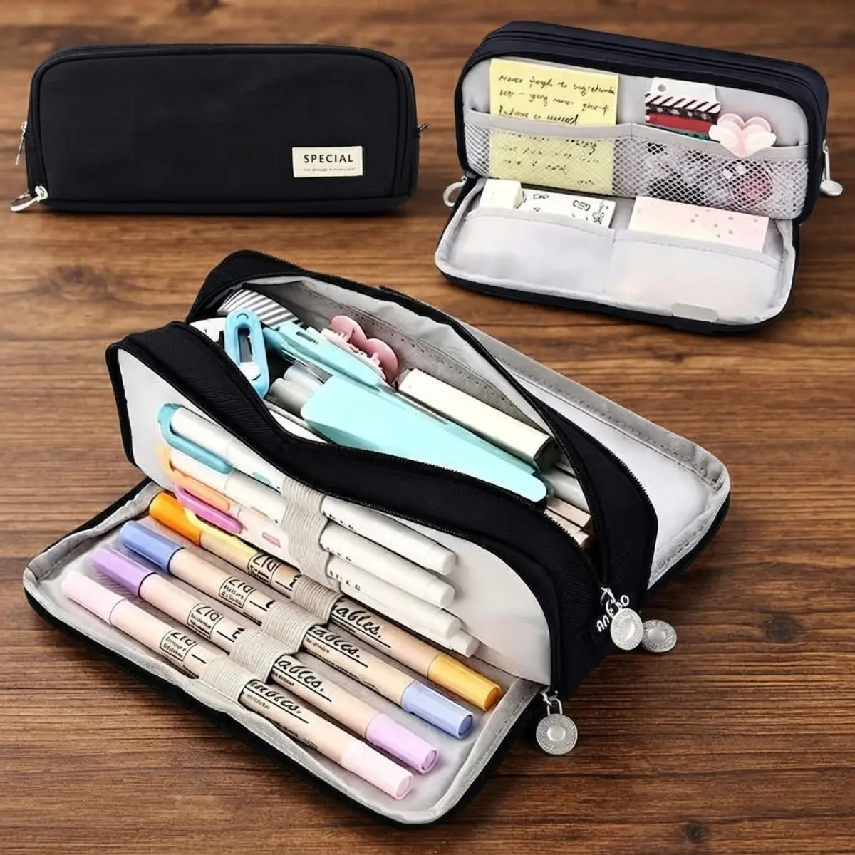 Back to School Large Capacity Pencil Case, 3 Compartment Canvas Pencil Pouch Marker Bag Organizer, Aesthetic Stationery School Supplies for College High School Middle School Students, Portable Travel Cosmetic Pouch Desk Storage Box Gifts