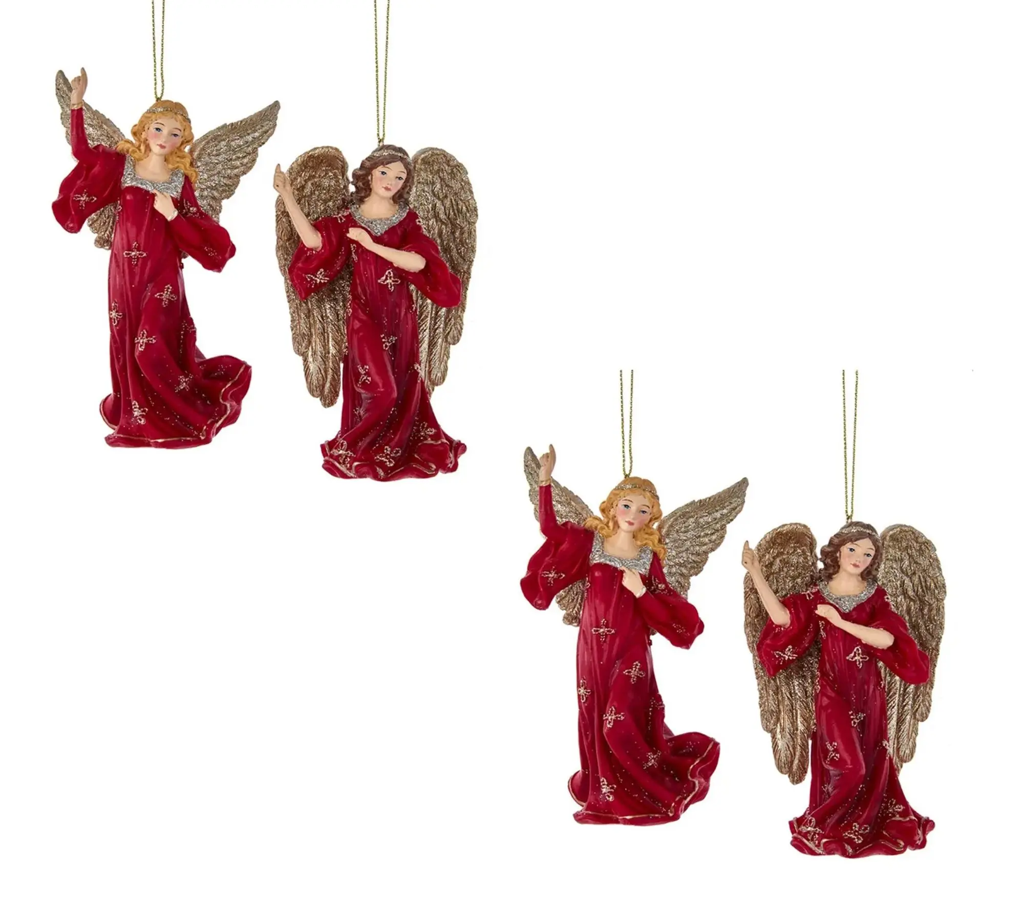 RC Home Decor-Set of 4 Regal Red Angel Ornaments, 5.5"
