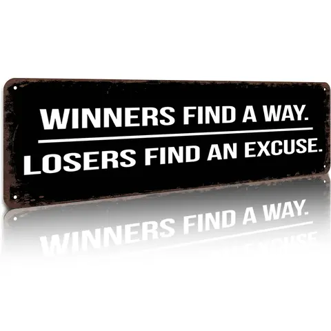 Aluminium Decorative Plaque Sign - 4x16in Retro Rectangle Wall Art Plaque, American "Winners Find a Way" Motivational Quote, Durable, Quick Hang Setup, Vintage Metal Sign, Gym/Office Ready, Home Decor for Living Room & Bedroom