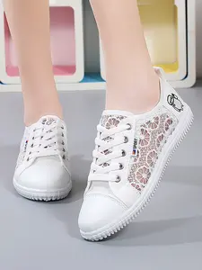 Women's Lace Breathable Sneakers, Hollow Out Flower Embroidery Casual Canvas Shoes, Lightweight All-Season Commuter Shoes, Multiple Colors Available