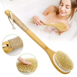 Bath Body Brush Soft Bristles Shower Back Scrubber Anti-slip Long Bamboo Handle Lightweight Personal