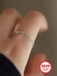 S925 Sterling Silver Simple Chain Ring, Fashion Accessories for Women & Girls, Trendy All-match & Exquisite Jewelry for Birthday Gift