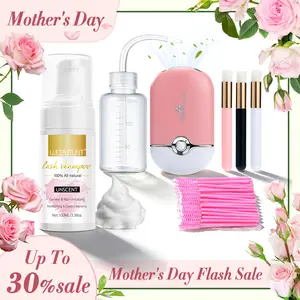 【Mother's Day】3.38oz Lash Shampoo Kit for Eyelash Extensions & Gentle Mousse Cleanser & Mini Pink Handheld Fan - Easy for Beginners & Makeup Care