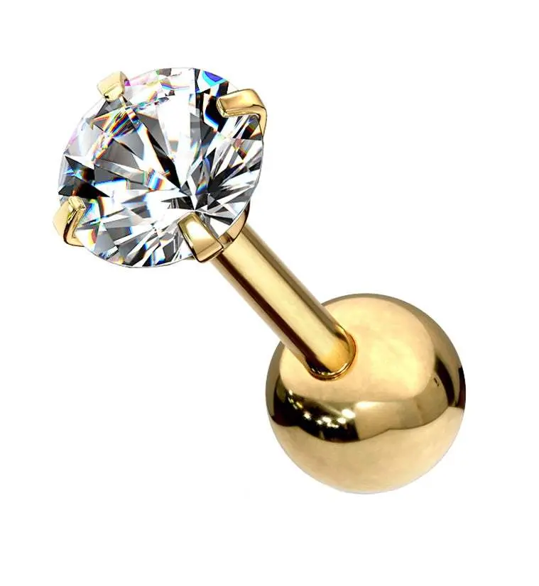 16G Gold PVD CZ Top Cartilage Barbell