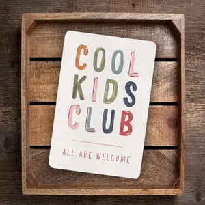 Playful "Cool Kids Club - All Are Welcome" Sign - Colorful Handwritten-Style Letters On Light Background 8x12