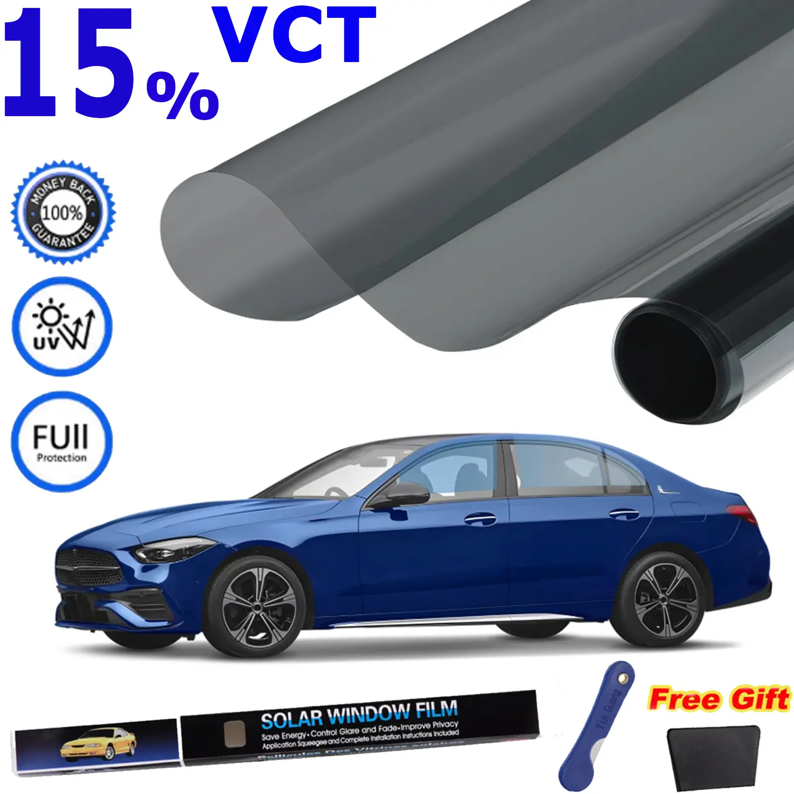 Car Window Tint Roll - 15% VLT, 20"x10ft Self Install, Privacy Boost, UV Blocker, Sun Blocking, Tint for Car Windows, IR Rays/Heat/Glare Blocking, Scratch-Resistant