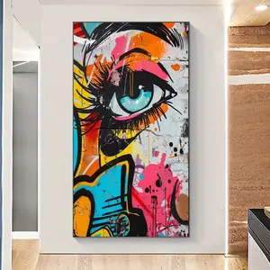 Large canvas wall print - modern street art colorful face and eyes design, vibrant abstract graffiti print for living room, bedroom, office decor - bold statement artwork, large canvas wall print kitchen sign
