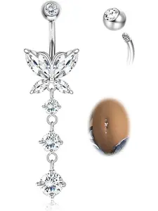 14G Dangle Belly Button Rings Barbell Belly Rings CZ Opal Belly Body Piercing Jewelry for Women