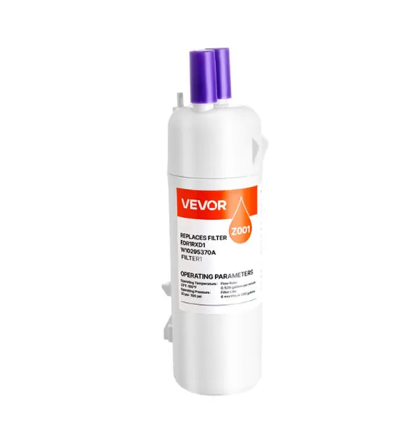 VEVOR Refrigerator Water Filter Replacement, Carbon Block Filtration for Clear Drinking Water, Certified to Reduce Chlorine, Taste & Odor, Lead, Sediments, 70+ Contaminants, White, 1 Pack