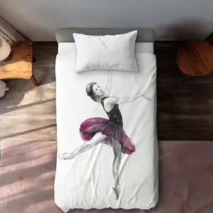 Begin Home Decor C1DCTSW0QYUIMW Small Pink Ballerina - Illustrative White Twin Size Duvet Cover - Home Decor