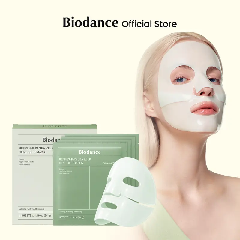 [Biodance Official] Sea Kelp Soothing Hydrogel Mask - Cooling, Sebum Control, Deep Sea Minerals 5%, Safe for Sensitive Skin, Skin Refreshing, Skin Repair, K-beauty Facial Mask, TikTok Exclusive (4ea)