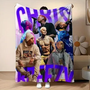 Basketball Flannel BlanketChris Brown Breezy Floral Print Flannel Blanket - High-Definition Throw for Home, Office, and Travel, Machine Washable, All-Season Warmth, Vibrant Purple & Blue Design-Christmas gifts Suitable as a gift sizes 60*80,30*40(baby )