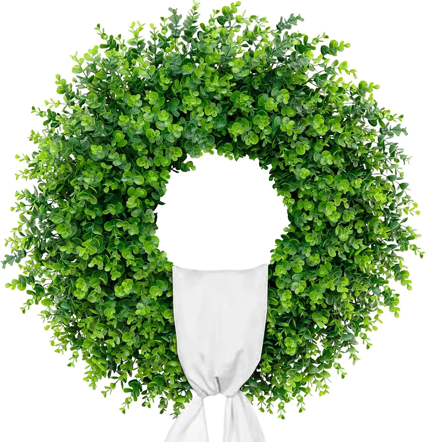 28'' Large Boxwood Wreaths Front Door Artificial Green Spring Wreath with Sash Wreaths for Front Door Farmhouse Greenery Year Round Outdoor Indoor for Summer Wreath St Patricks Day Decoration