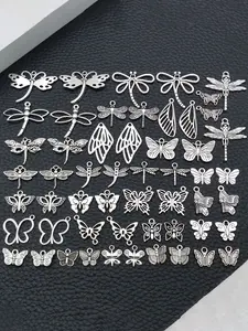 50pcs Mix Antique Silver Color Butterfly Dragonfly Charms, Zinc Alloy Pendants for DIY Necklaces, Bracelets, Earrings, Jewelry Making