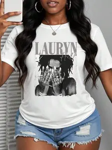 With Ring On Hand -  Cotton Women's T-Shirt/Lauren Hill/Letter Print/Vintage T-Shirt/Women's Casual Loose Round Neck Top/Spring And Summer-Niche Graffiti Prints T-Shirts