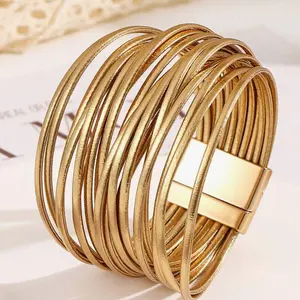 New Gradient Bracelet Leather Rope Mixed Color, Pu Leather Bracelet Magnetic Buckle Bracelet Unisex