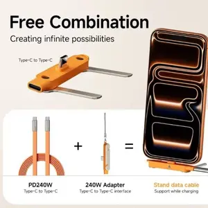 240W Fast Charging Foldable Phone Holder Data Cable Fast Charging Cable Phone Tablet Foldable Holder 2-in-1 Compatible with Apple 7-17Pro Max/Samsung/Huawei/Xiaomi